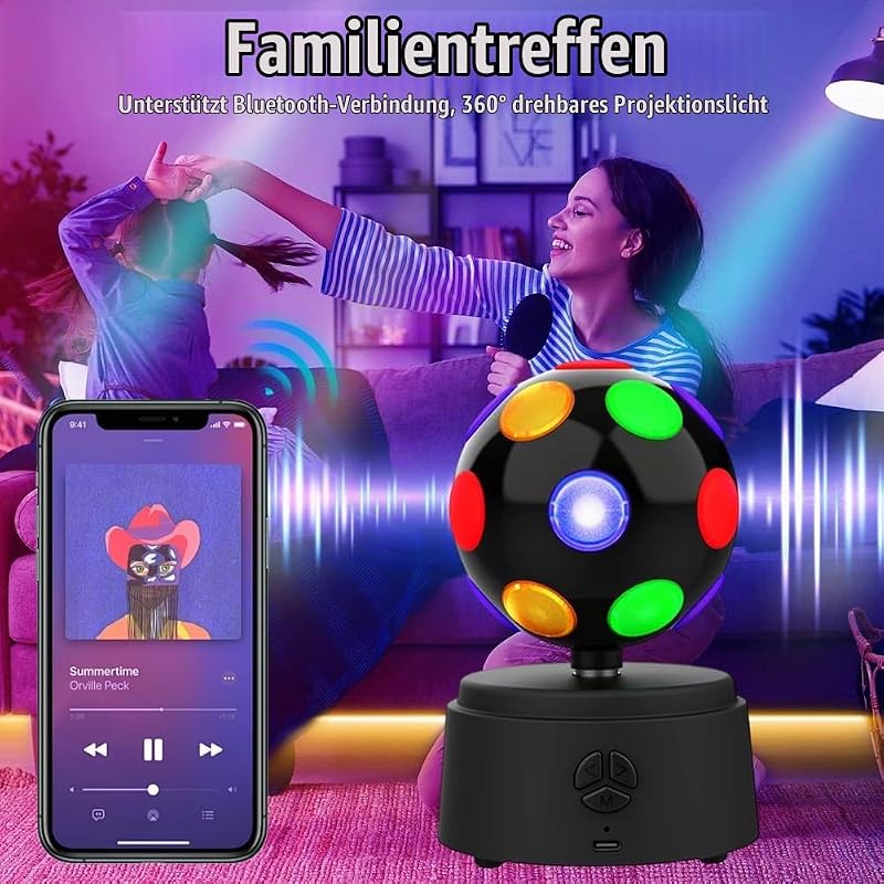 Disco Kugel, Drehende Discokugel 360-Grad, Disco Ball mit mehrfarbigen LED, Disco Licht 3D - Unterstützt Bluetooth-Verbindung, Hohe Kompatibilität, Stereo-Surround-Sound-Effekt