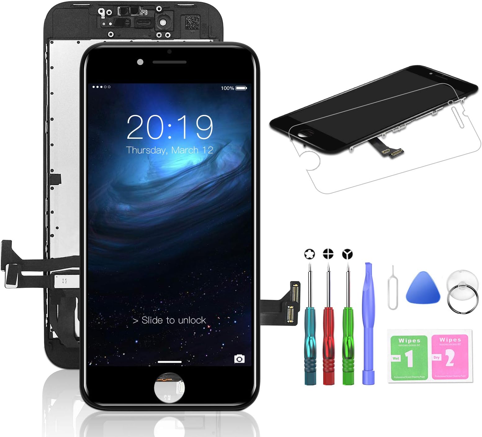 HTECHY Compatible with iPhone 8 Plus Screen Replacement Black(5.5") Display with 3D Touch Screen LCD Digitizer Assembly + Repair Tools Kit Screen Protector