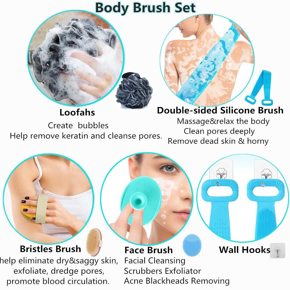 Body Scrubber Set, Shower Brush, Silicone Back Scrubber Washer, Wet and Dry Bath Body Brush, Silicone Body Brush with Scrub Bath Shower Scrubber Bathing Accessories Silicone Face Brush Charcoal Loofah : Beauty