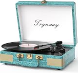 Trynnay Record Player 3 Speed Bluetooth Portable Suitcase Vinyl Player Sky Blue view 1