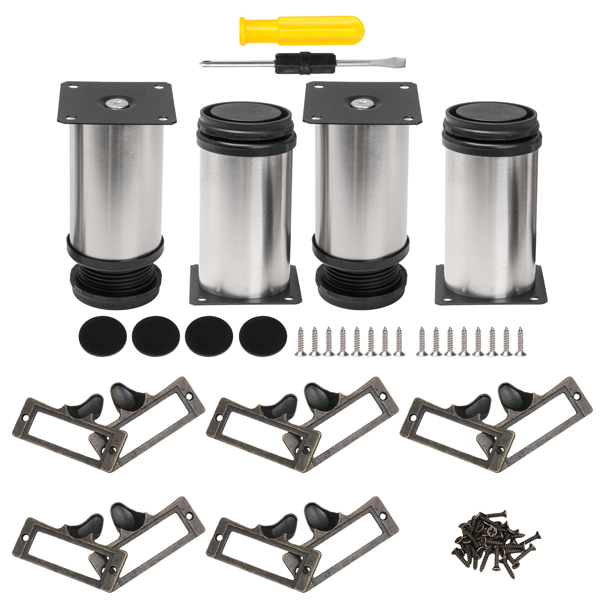 4Pcs Stainless Steel Furniture Feet 50 * 100mm + 10Pcs Drawer Label Handle