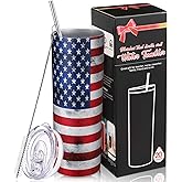 Patelai American Flag Water Tumbler 4th of July Gifts Patriotic Cup, Patriotic Party Supplies for 250th Anniversary, 20 oz Vacuum Insulated Tumbler with Brush, Straw and Lid(Stylish Style)