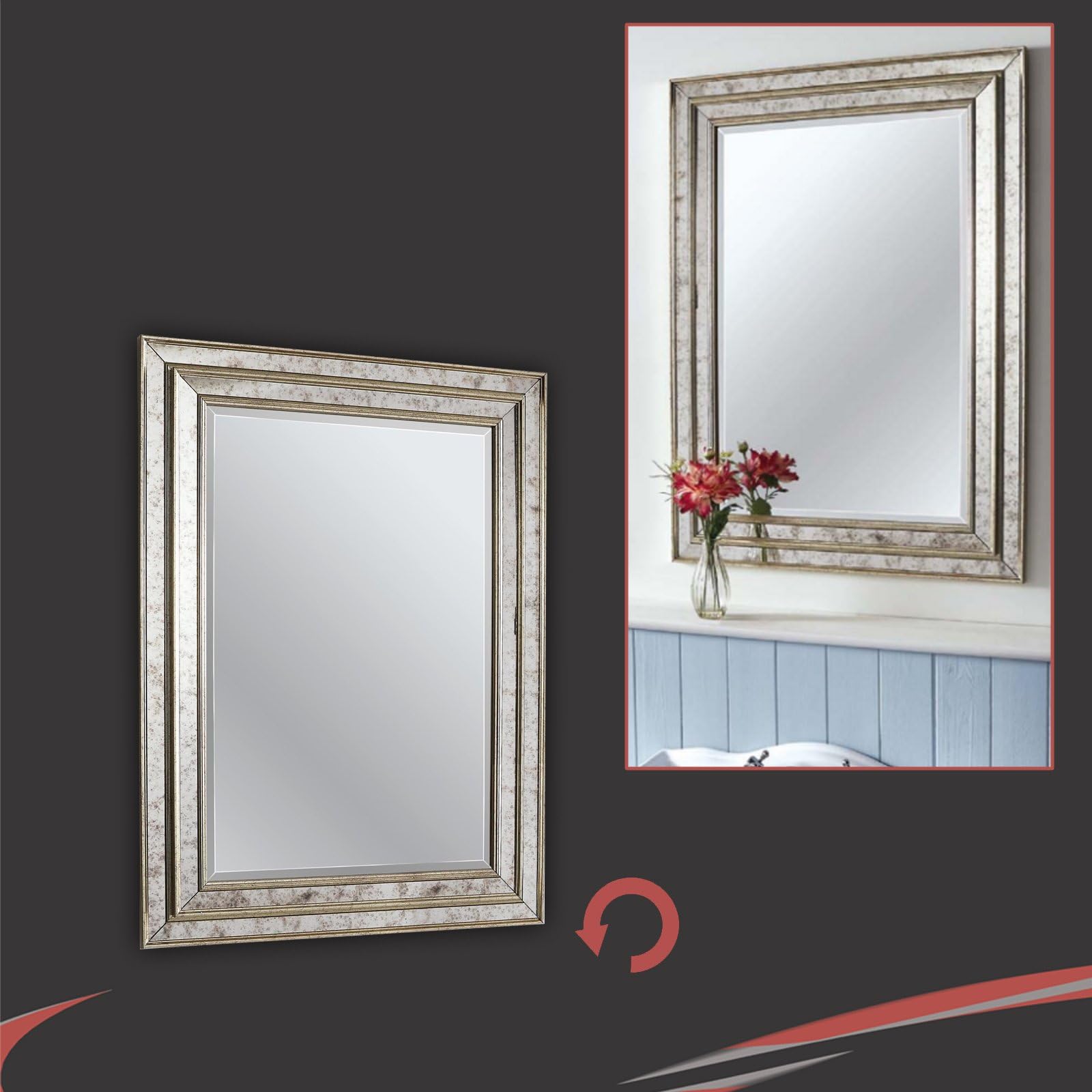 "Griffin" Designer LED Back Lit Bathroom Mirror & Petina Effect Frame - 600mm (w) x 800mm (h) x 50mm (d)