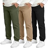 LessonZoo 3 Pack Boys Uniform Jogger Pants School Wear Elastic Waist Pull-on Stretchy Pants with Pockets for Kids 6-14 Years