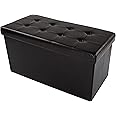 Storage Ottoman - 30-Inch Folding Faux Leather Footrest, Linen Chest, or Bench with Removable Bin for Living Room or Bedroom by Home-Complete (Black)