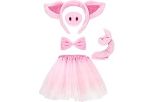 WILLBOND Pig Costume Set Pig Ears Nose Tail Bow Tie Tutu Skirt Animal Fancy Costume Kit Accessories for Kids