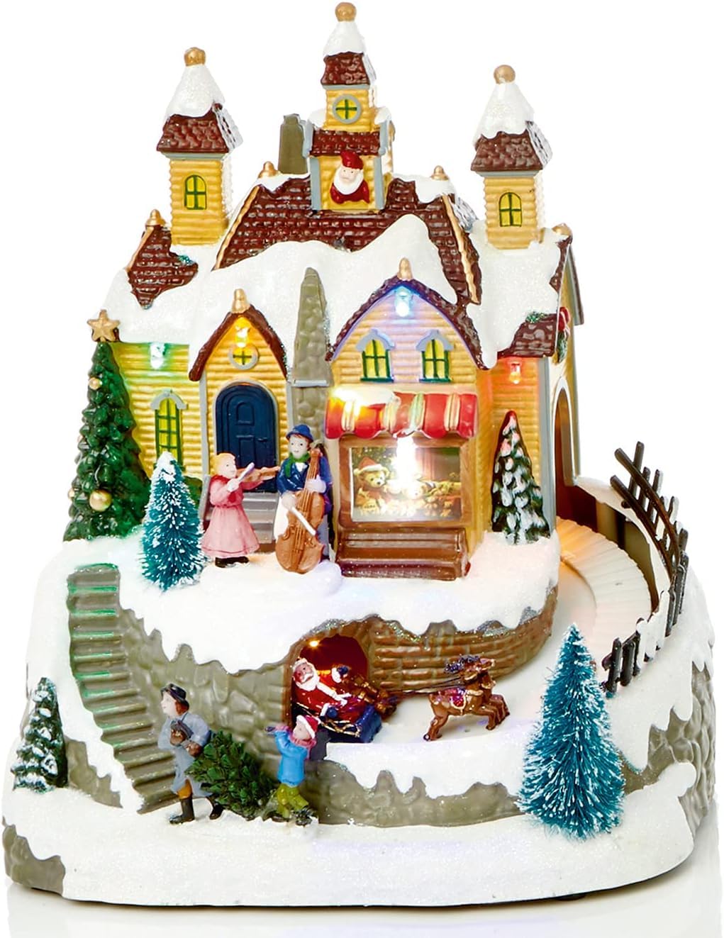 Premier LED Musical Christmas Animated Traditional Village Snow Scene with Toy Shop - Plays a Medley of Christmas Tunes