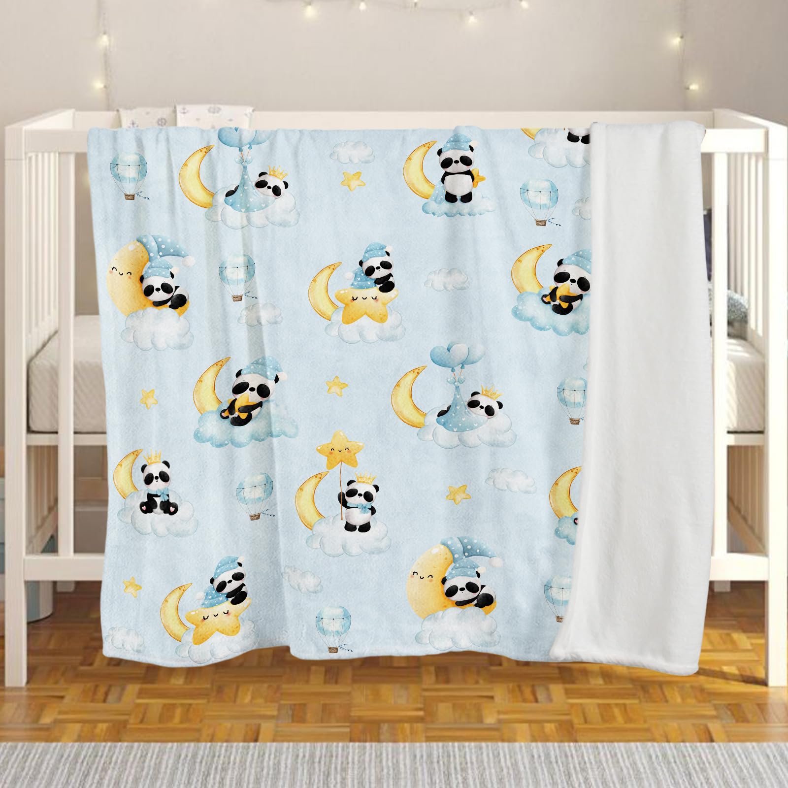 Domgoge Baby Blankets for Newborn,Cute Panda Blanket Baby,Panda Throw Blanket for Boys Girls,Silky Soft Flannel Fleece Nursery Bed Blanket for Unisex Crib Moses Basket Stroller,102x76 cm Blue-panda