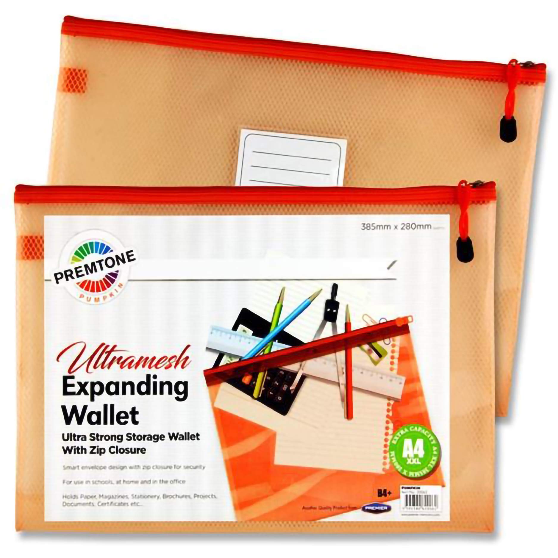 Premtone (B4+ Size, Pumpkin), Ultramesh Expanding Mesh Bag, Smart Envelope Design, Waterproof Pouch for School Office Supplies, Zipper Pouch, Secure Zip Closure, Travel Bag