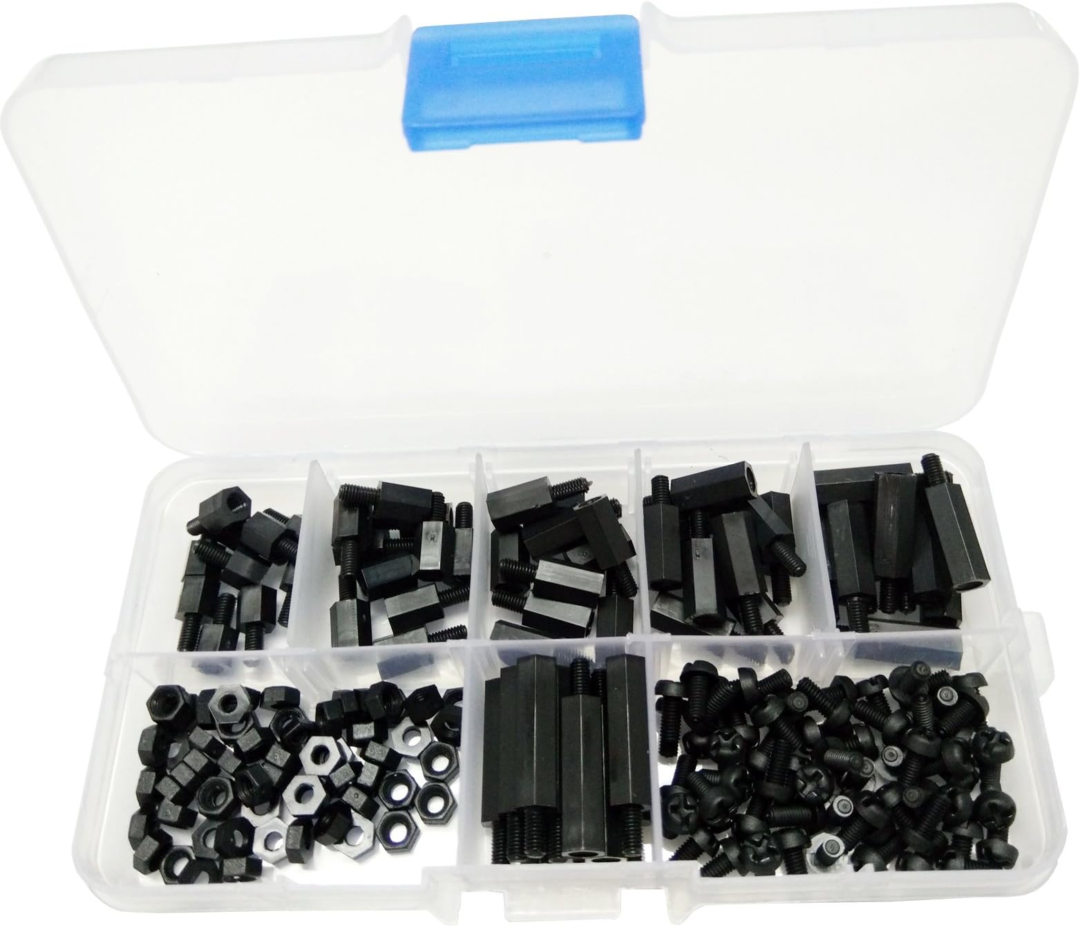 Peroine 180Pcs M3 Nylon Hex Spacer Standoff Screw Nut Assortment Plastic for DIY Black