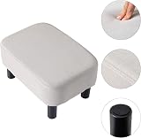YMYNY 42cm Footstool Rectangle Ottoman with Wooden Legs Linen Fabric Light Gray view 5