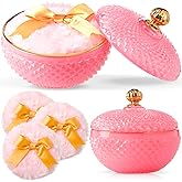 Teenyyou 4 Pcs Pink Large Body Powder Puff and Container for Body with Crystal Container Fluffy Soft Washable Face Glitter Powder Puff Puffs for Wet Dry