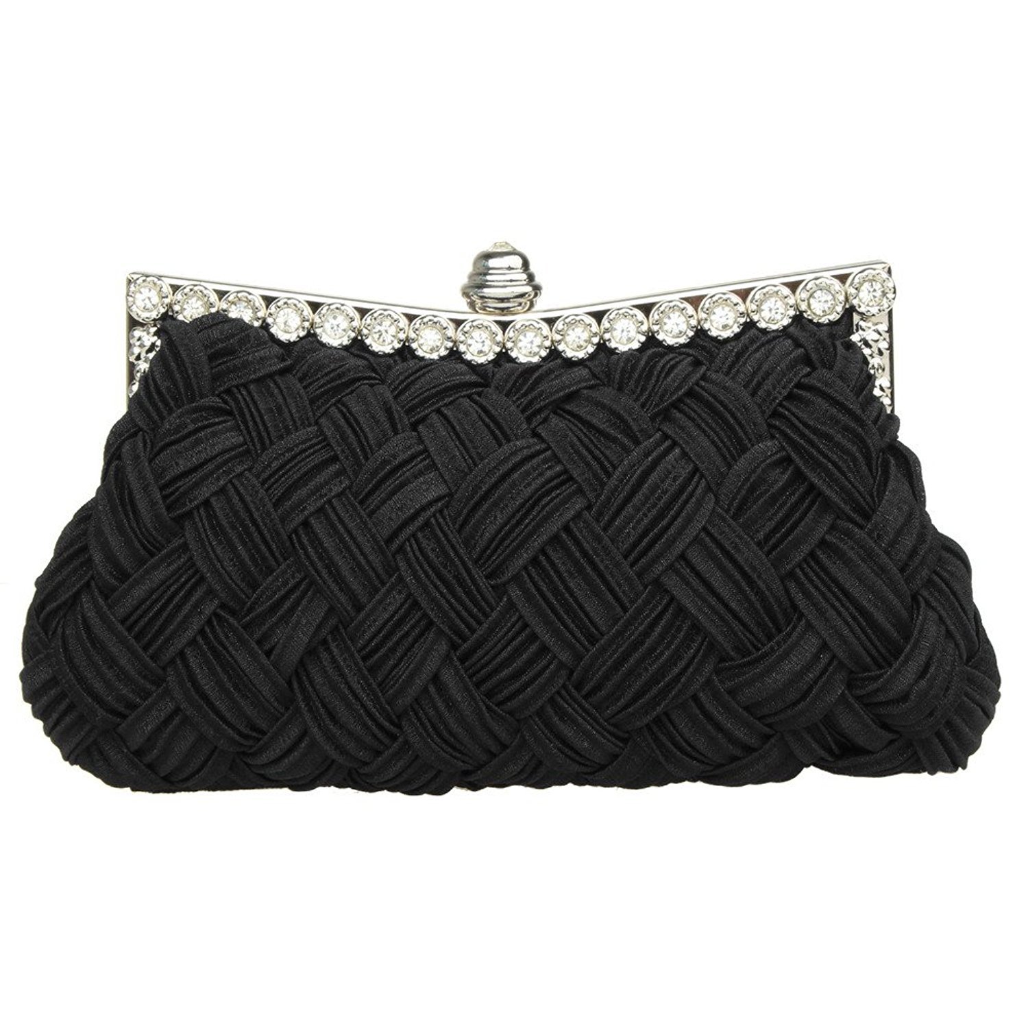 Tskybag Ladies Girls Womens Evening Clutch Bags Wedding Bridal Braided Rhinestone Purse Handbag (Black)