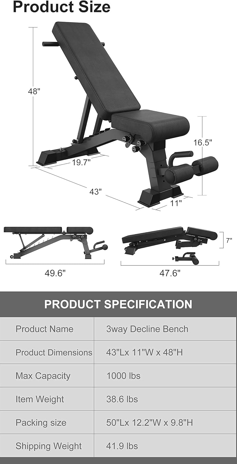 YouTen Adjustable 9 Positions Incline Decline Sit Up Bench Improved Cushion for Exercise, Handles for Dragon Flag, Rated Full Body Workout Foldable Bench for Dragon Flag (Black) : Sports & Outdoors