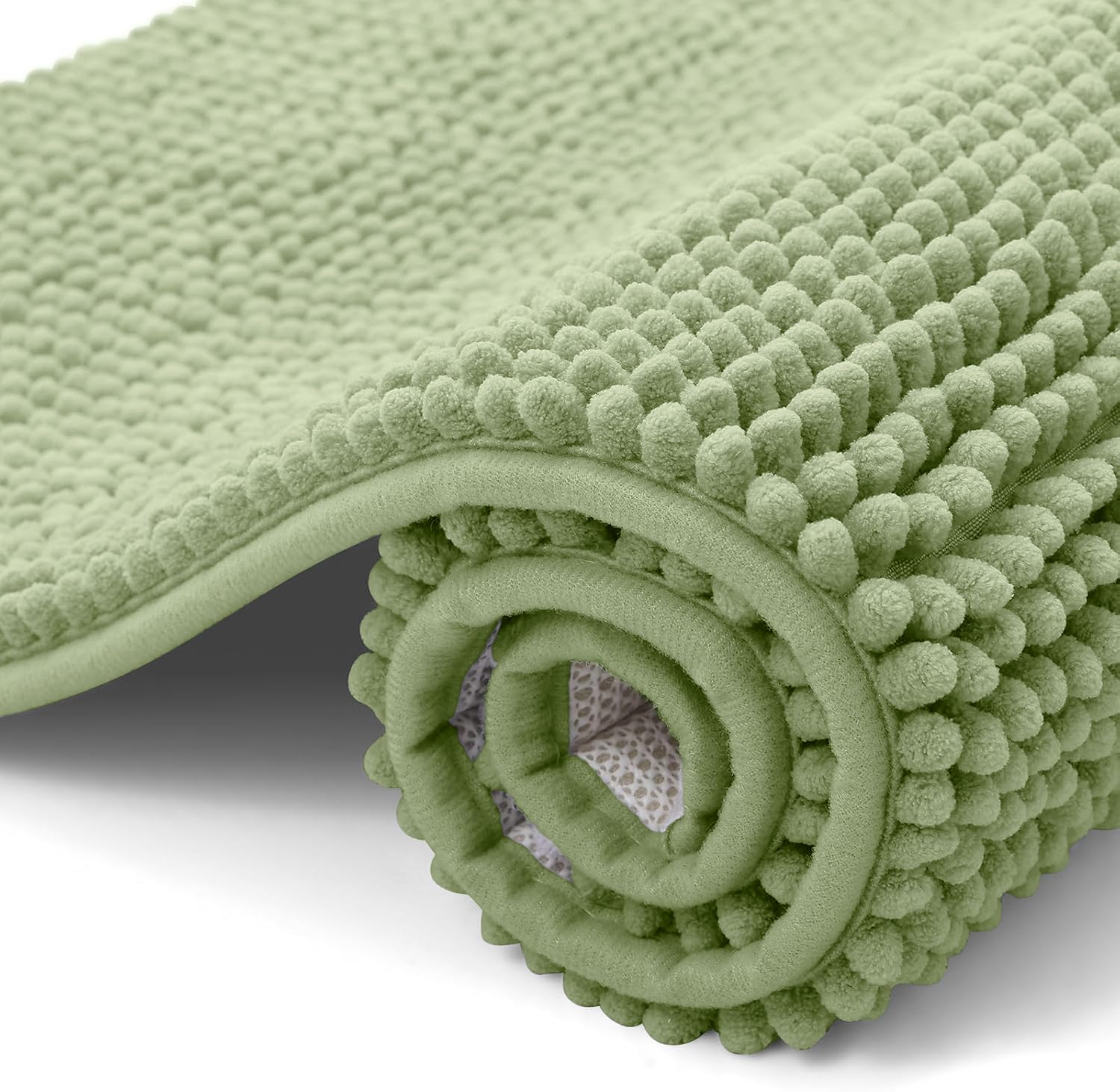 smiry Non Slip Chenille Bath Mat, Extra Soft Bathroom Mat, Super Absorbent Fluffy Bath Mats for Bathroom, Machine-Washable Quick Dry Bath Rug Foot Mat, 40 x 60 cm, Green