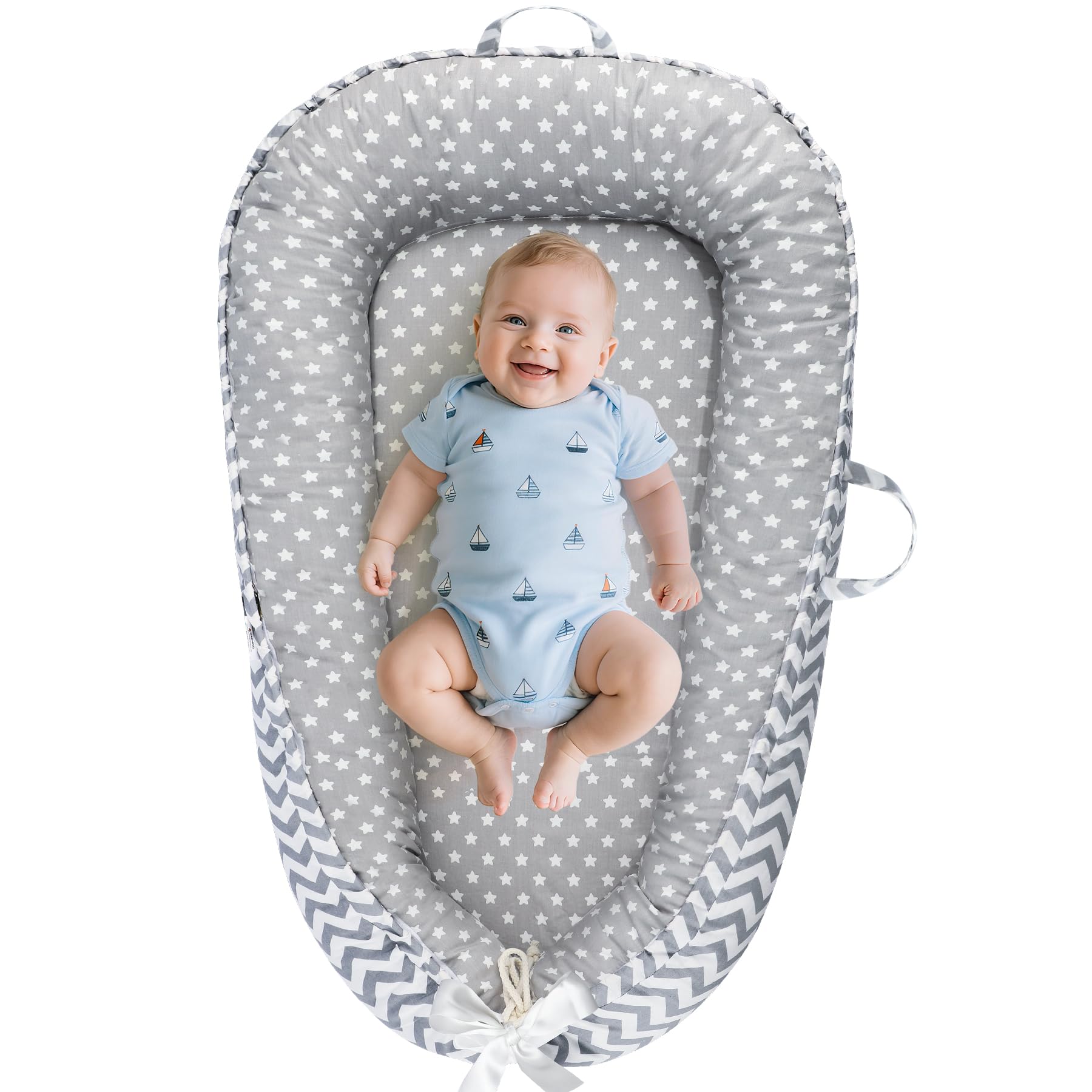 Photo 1 of BBWOO Baby Lounger - Baby Lounger for Newborn 0-24 Months, Breathable and Soft Cotton Cover Baby Nest, Portable Cozy Tummy Time Lounger for Home and Travel, Ideal Baby Essentials & Shower Gifts