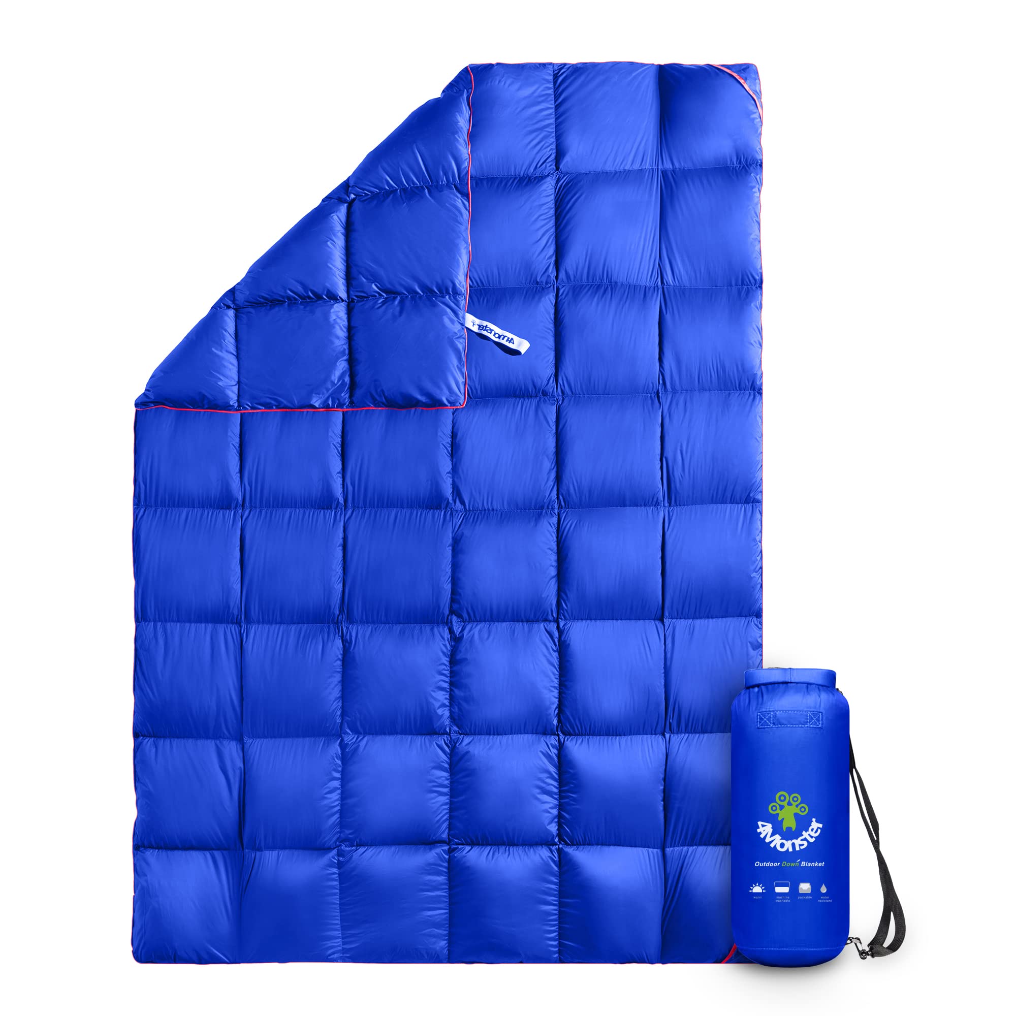 4Monster Down Blanket lightweight, Compact Outdoor Camping Blanket Super Warm, Waterproof Packable Blanket for Travel, Picnics, Camping, Hiking (Grid-blue, S: (127 * 178 cm))