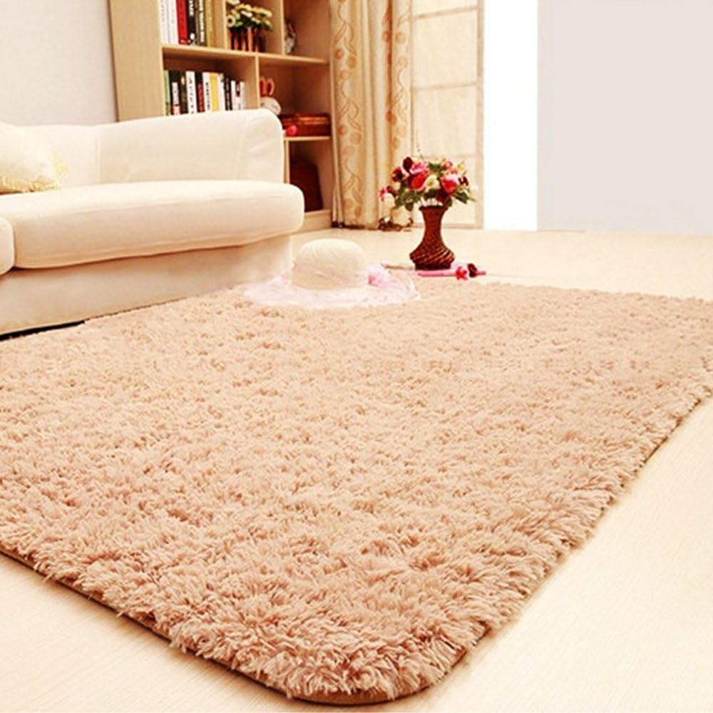 RAFINE Soft Fluffy Area Anti-Skid Shaggy Modern Square Rug High Pile Carpet Floor Mat (40 x 60 cm, Light Khaki)