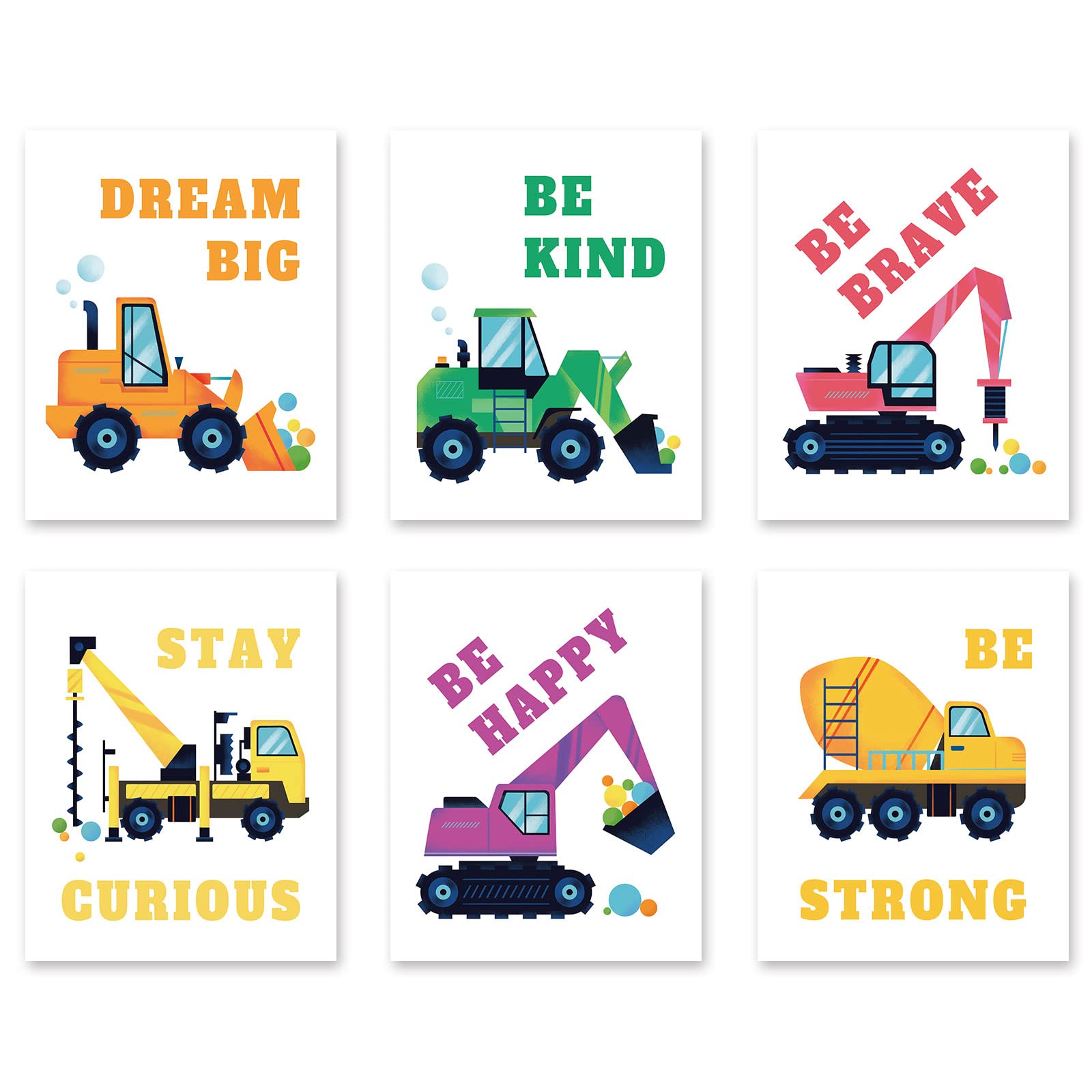 HOMANGA Construction Truck Boys Room Decor, Toddler & Teen Boys Wall Art Posters, Kids Room Wall Art Prints - Motivational Wall Decor for Bedroom (Set of 6, 20x25cm, Unframed)