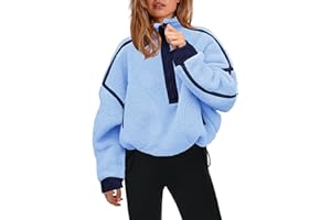 Panadila Womens Half Zip Sherpa Fleece Pullover Soft Oversized Sweatshirt with Pockets Warm Fuzzy Sweater