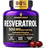 Resveratrol Supplement 500mg – 98% Trans Resveratrol 1000mg Organic Complex – NAD Resveratrol Antioxidants & Anti Aging Supplement for Heart Health, Wellness Formula, Healthy Cell Support