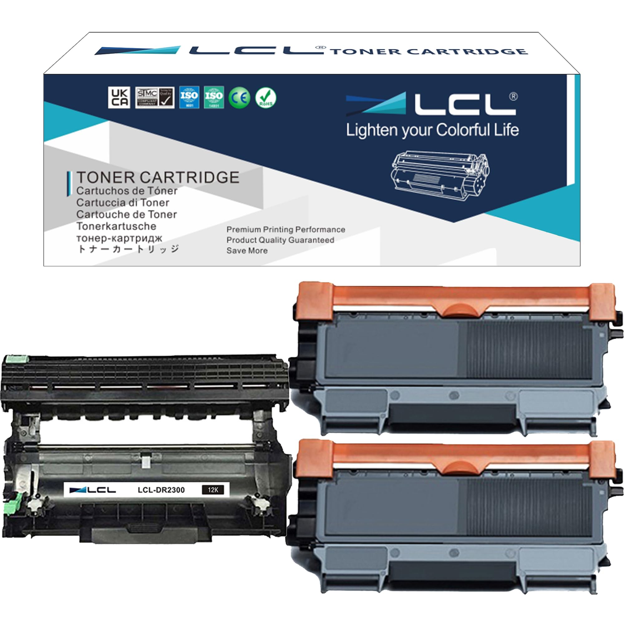 LCL TN2320 TN-2320 High Yield Toner Cartridge + Drum DR2300 DR-2300 DR2325 Compatible with Brother DCP-L2540DNR DCP-L2560DWR MFC-L2700D MFC-L2700DW MFC-L2703DW MFC-L2720DW MFC-L2740DW (2Toners 1Drum)