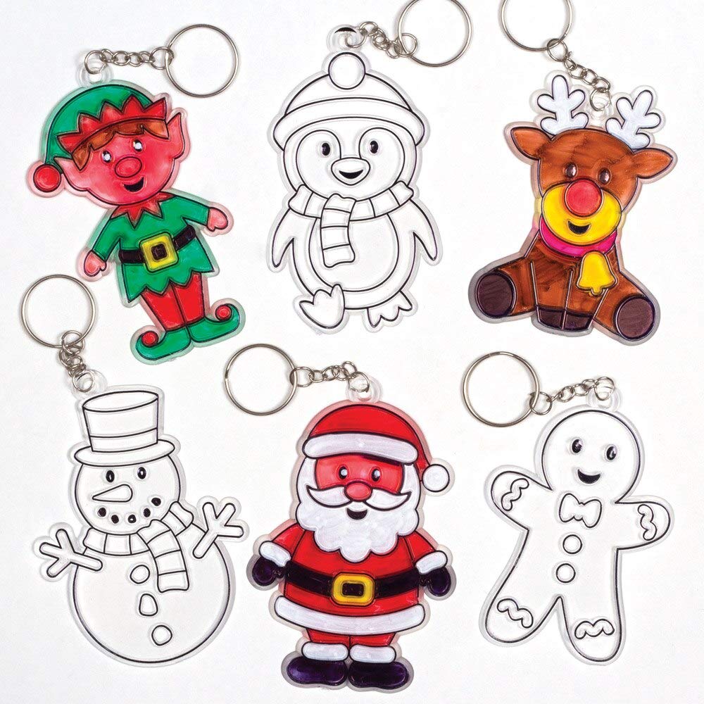 Baker Ross Christmas Suncatcher Keyrings Kits, Festive Arts and Craft (Pack of 6)