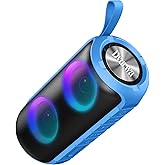 Bluetooth Speaker with 360°HD Stereo Sound, BT5.3, Built-in Mic, RGB Lights, NEW Portable Wireless Speaker IPX7 Waterproof, 12H Playtime, Speaker for Outdoors, Home/Trip/Ideal Gift for Men Women, Blue