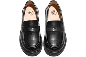 WUIWUIYU Boys Girls Casual Slip-on Loafers Round Toe Church Leather School Uniform Dress Shoes (Toddler/Little Kid/Big Kid)