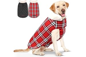 Kastty Dog Coat, Reversible Extra Warm Dog Clothes, Waterproof Stylish & Cosy Dog Jacket, British Style Plaid+ Simple Versatile 2 Style Dog Winter Coat, Great for Dog Gift or Daily Wear, M