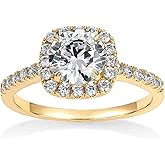PAVOI 14K Gold Plated Square Halo Engagement Rings | Premium Cubic Zirconia Promise Eternity Ring for Women | Wedding Bands