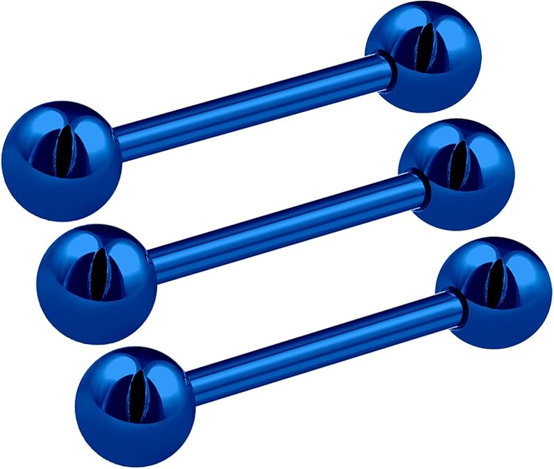 3Pcs 14g 14 gauge 1.6mm 5/8 16mm DK,Blue anodized steel bars ear tounge