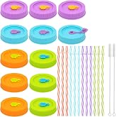 REGULAR Mouth Mason Jar Lids for Ball, Kerr, etc with Straw Hole/Straws/Silicone Stoppers/Rings/Clean Brush, BPA Free Colored Plastic Canning Jar Drinking Lids &amp; Food Storage Caps 26 Pack