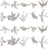 KitBeads 50pcs Mixed Styles Tibetan Bird Charms - Hummingbird, Pigeon, Wild Goose, Dove for Jewelry Making