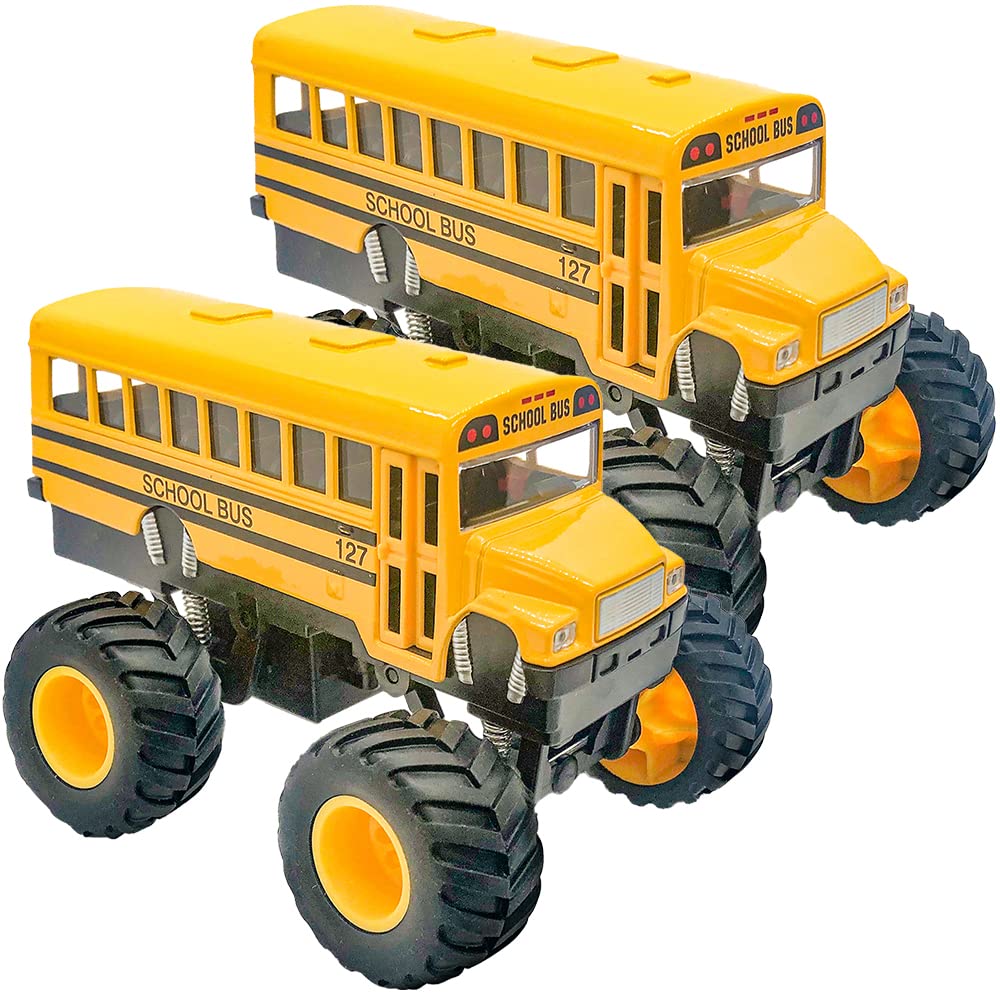 Photo 1 of **ONE PC**ArtCreativity 5 Inch Pullback School Bus Toy Set - Set of 2 - Includes 2 Yellow School Buses with Monster Wheels - Diecast Bus Playset with Pullback Mechanisms - Great Gift Idea for Boys and Girls