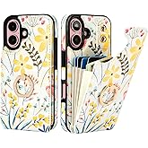 HAOPINSH for iPhone 16 Wallet Case with Card Holder, 360°Rotation Ring Kickstand, Floral Flower Pattern, RFID Blocking Leather for Girls Women, Double Buttons Protective Cover 6.1"