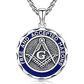 DRINSPER Masonic Freemason/Vampire Necklace for Men Masonic Pendant Gifts 925 Sterling Silver Freemasonry Necklace Jewelry for Brother Men Dad Husband Christmas Birthday
