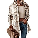 winkbay Women's Plaid Button Down Shirt Dressy Casual Collared Long Sleeve Loose Shacket Jacket with Pocket