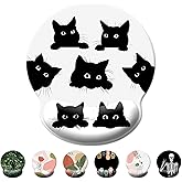 Funny Cat Mouse Pad Wrist Support,Ergonomic Mouse Pad with Wrist Rest,Comfortable Mousepad with Smooth Wrist Rest,Pain Relief Mouse Pads for Non-Slip Base,Computer,Laptop,Office & Home(Six Black Cats)