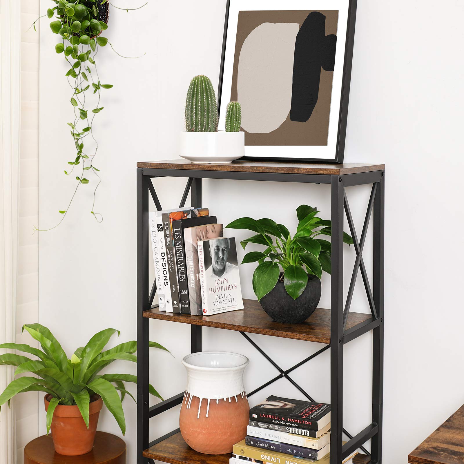 VASAGLE DAINTREE Bookshelf, Kitchen Shelf, Free Standing Shelf, Ladder Rack with 4 Open Shelves, for Kitchen, Office, Stable Steel Frame