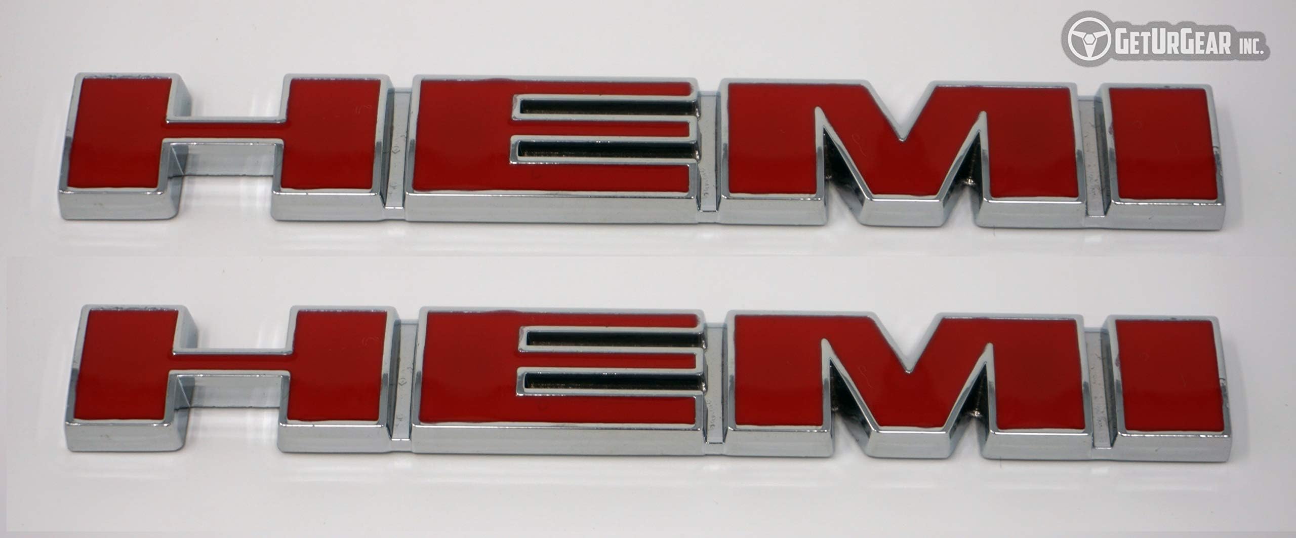 GetUrGear custom HEMI Badge For Dodge Charger, Chrysler 300, Jeep, Challenger (Red/Chrome Small)