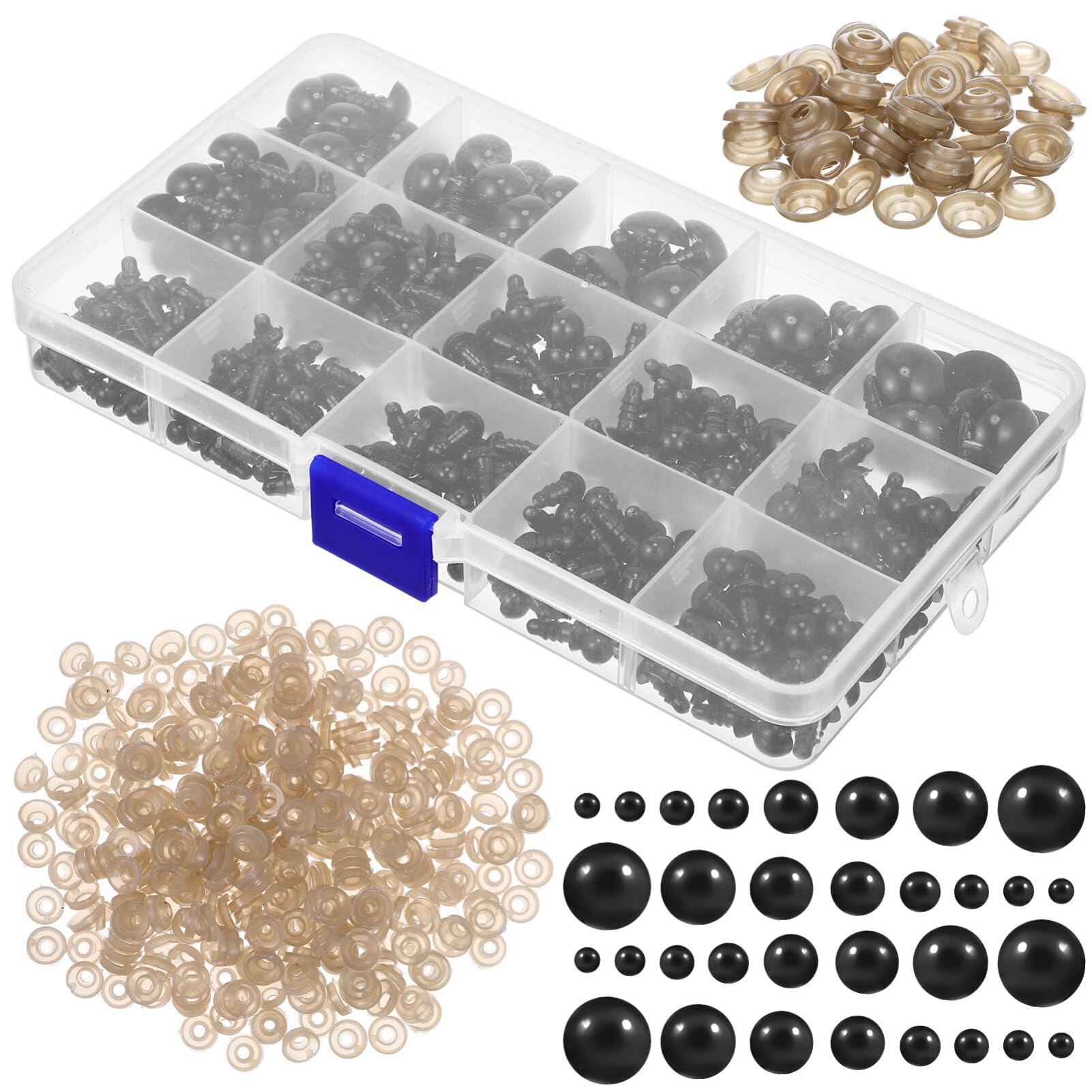 EXCEART 800pcs Black Plastic Safety Eyes with Washers, Craft Doll Eyes, Safety Crochet Eyes Bulk for Doll Making(4/5/9/10/11/13/14/16mm)