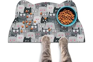 ZOEEYA Cat Food and Water Bowl Mat - Pet Feeding Absorbent Placemat for Floor, Grey Small 17.7 * 9.8 Inch