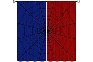 SHElifestyle Super Hero Spider Web Window Curtains for Kids, Black Spiderweb Window Treatments Kids Red Blue Curtain Drapes for Boys Girls Baby Toddler Children Bedroom Playroom W42xL45in (Decor)