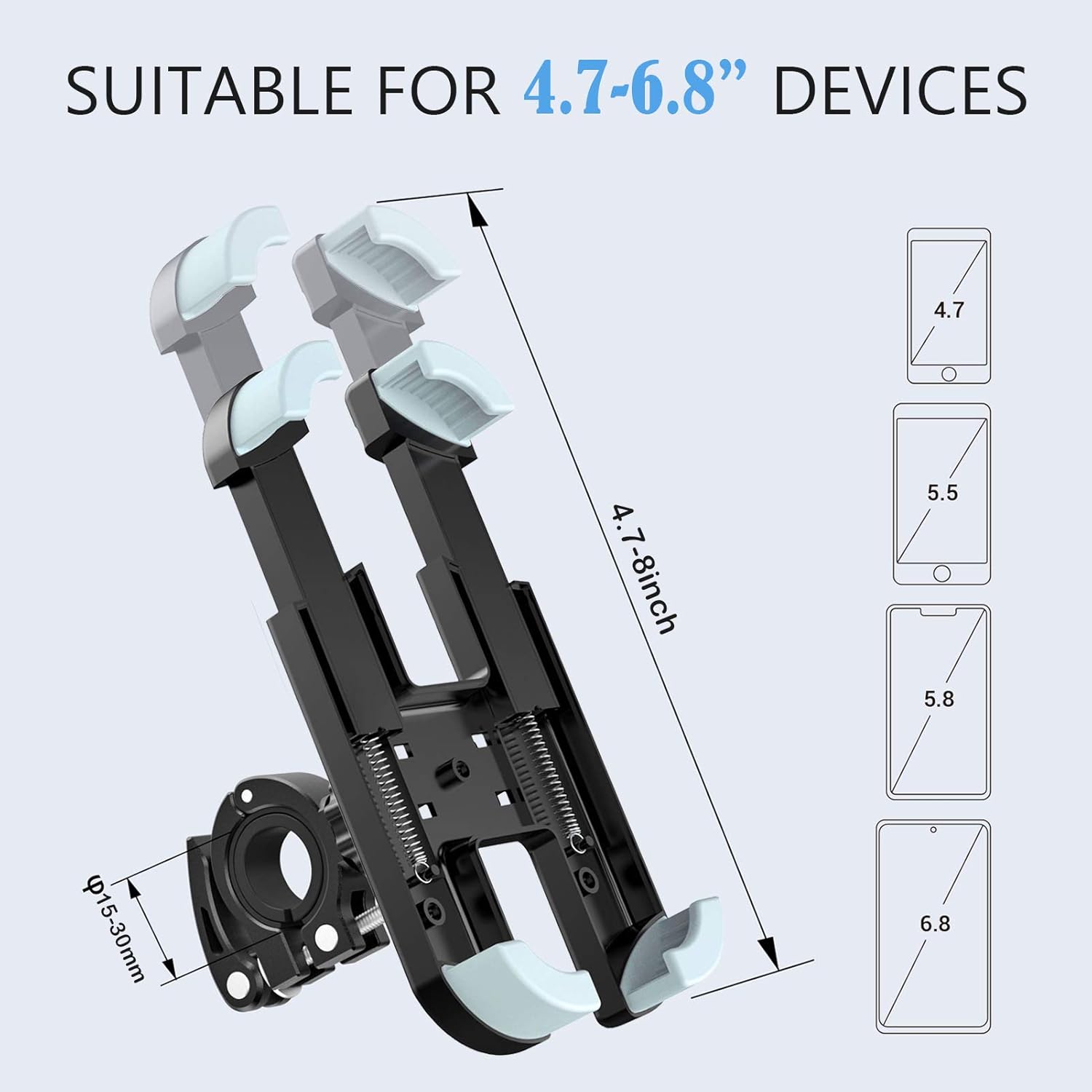 THIKPO Bike Phone Mount with Shockproof Silicone Pad, Secure Quick-Locking Clamp, 360° Rotation Angles for 4.7-6.8 inch Cellphones, Holds Phones Up to 3.5" Wide (Sturdy Mount with Premium Silicone)