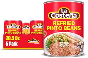 La Costeña Refried Pinto Beans - Ready-to-Eat Canned Refried Beans for Mexican Food, Mexican Rice, Nacho Bean Dip, Bean Burrito, Carne Asada, Fajita & Taco Seasoning - 20.5oz, 6 Pack Canned Food