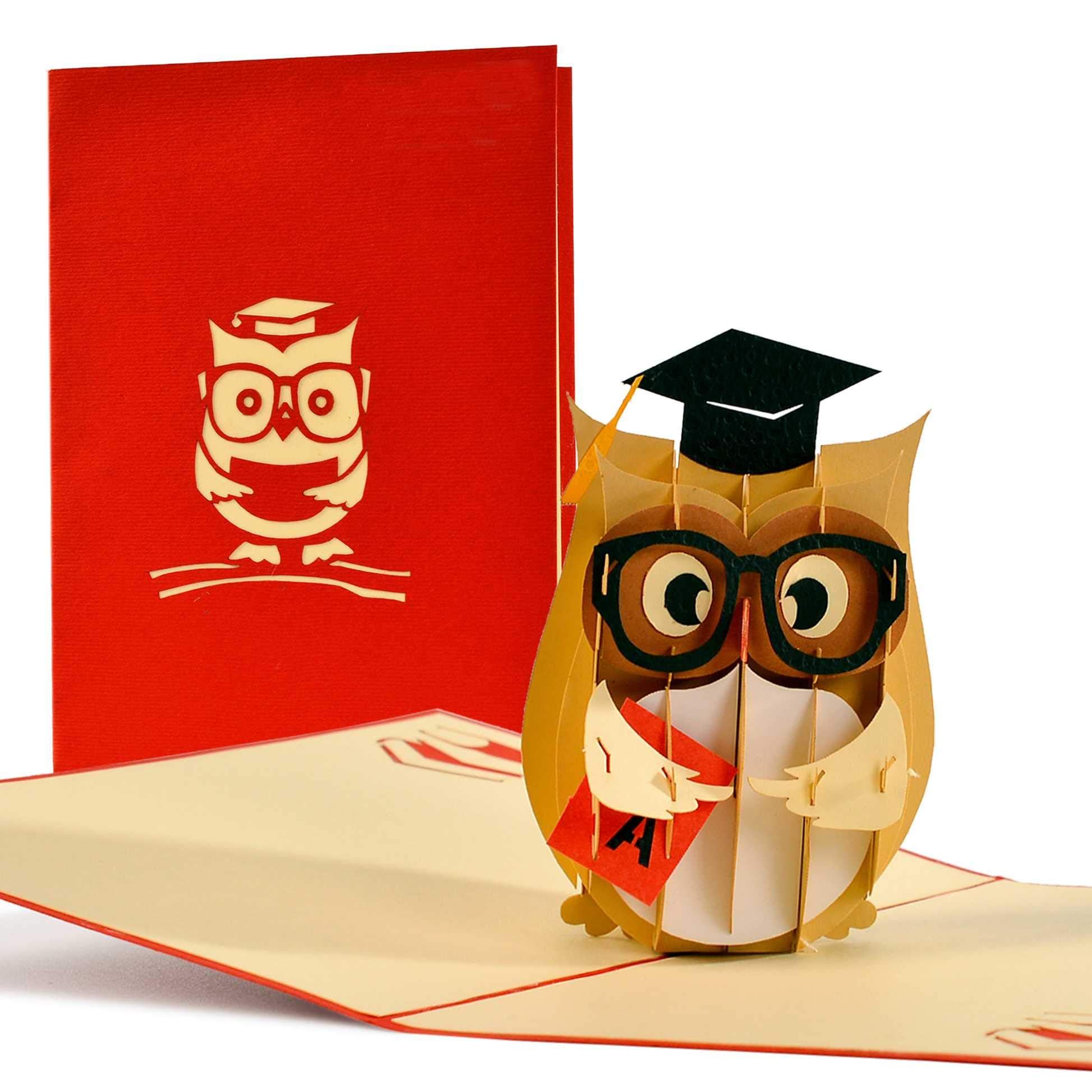 Cool and Unique 3D Pop Up Congratulations Card on Passing the Exams, Bachelor's or Master's Degree, Doctorate, Humorous Birthday Card for Nerd, Hipster, Graduation Card, Wise Owl, Graduation Cap, C16