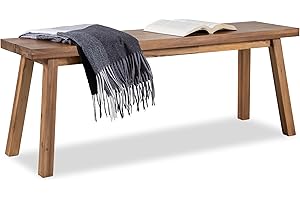 VICTORY RELAX Solid Wood Bench - Minimalist Design, Acacia Wood Construction, Brown Color, Versatile for Entryway, Living Room, Bedroom & Outdoors, Easy Assembly & Weather-Resistant