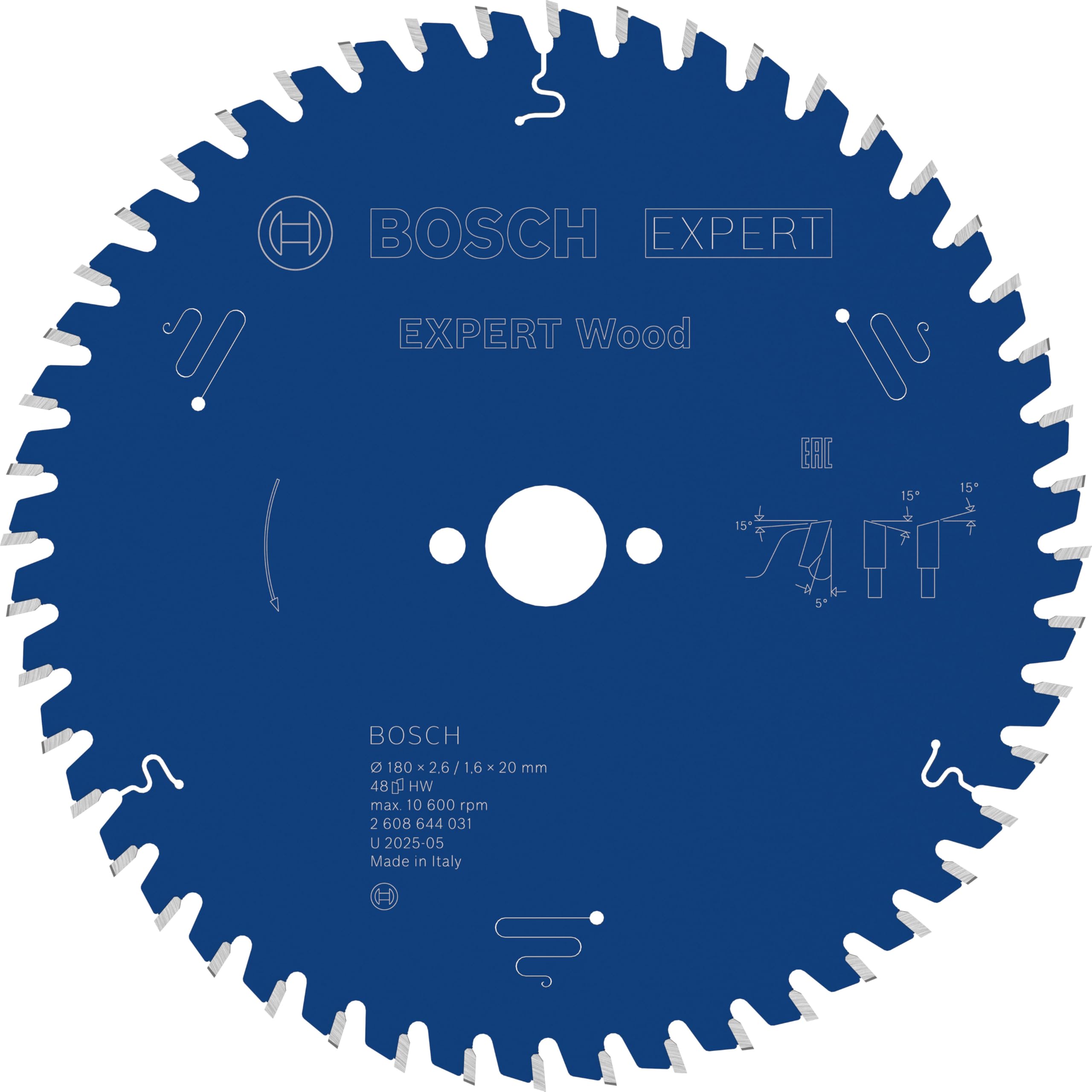Bosch 2608644031 EXWOH 48 Tooth Top Precision Circular Saw Blade, 0 V, Blue