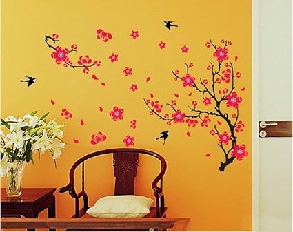 Decals Design Branch with Flowers Wall Sticker (PVC Vinyl, 50 cm x 70 cm)